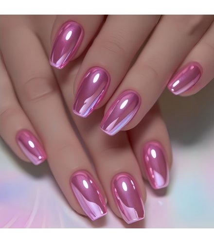 NA109 - Pink Shiny Electroplated Medium-Length European Square Nail 